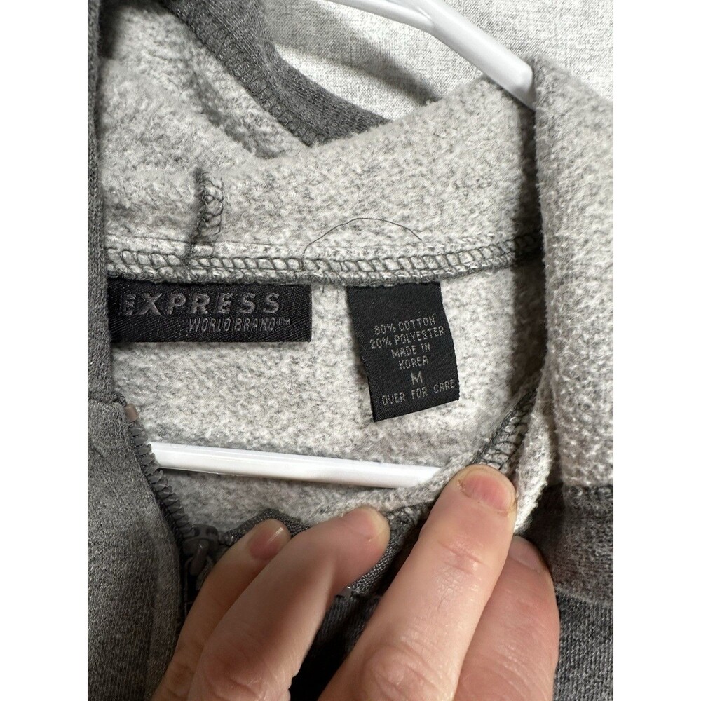 Express Hoodie Womens Size Medium Full Zip Gray Long Sleeve Sweatshirt - Picture 6 of 6